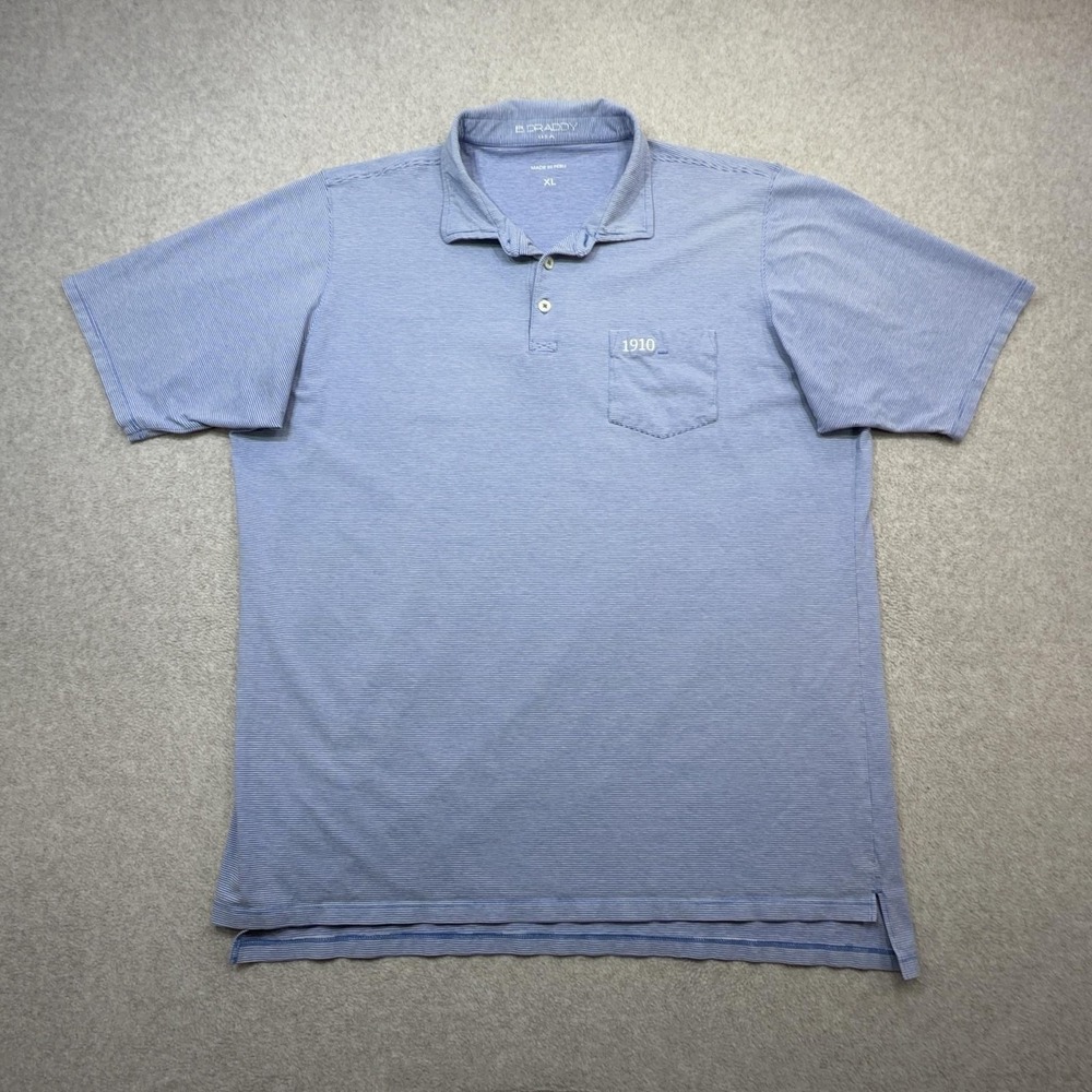B Draddy Polo Shirt Mens XL Blue Stripe Pima Cotton Stretch Pocket Knit Golf